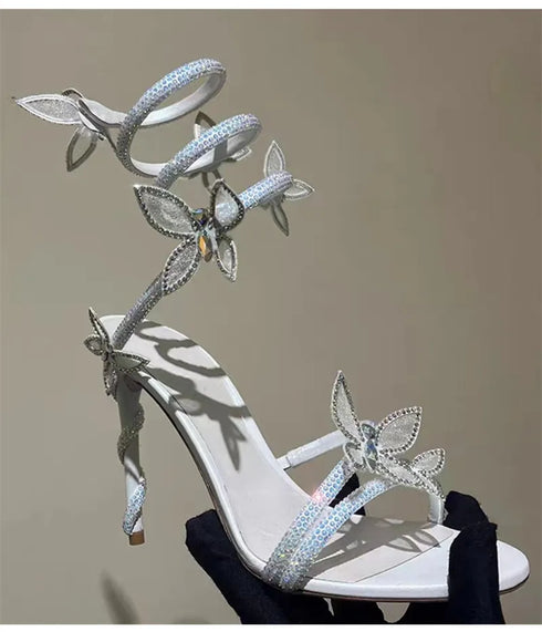 Elegant Crystal-Embellished Gladiator Sandals with Butterfly Detail for Summer Parties and Prom